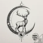Astral stag standing on moon, artistic tattoo… – tattoo sketch (№1753429211_0, 25.07.2025 07:40) — tattoovalue.net