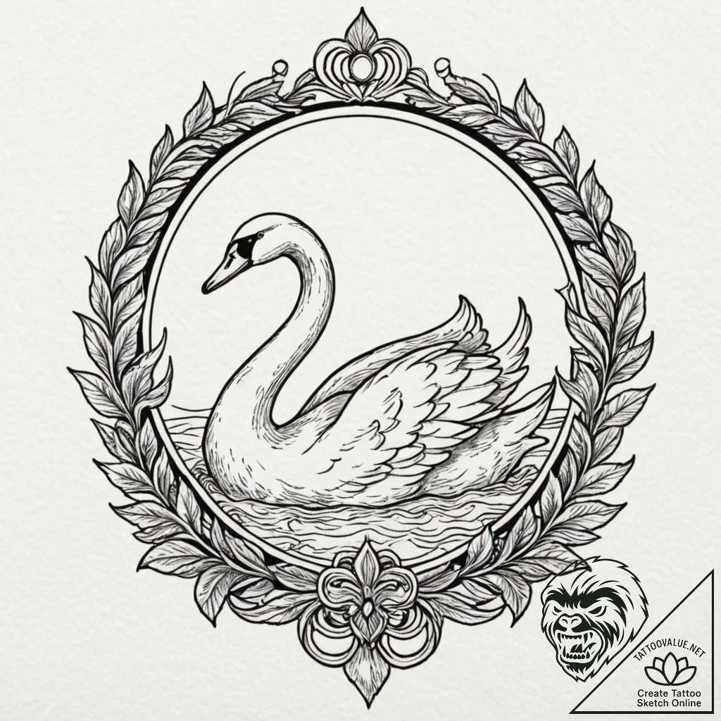 Swan, artistic tattoo sketch, black outline o... - tattoo sketch (№1753429419_0, 25.07.2025 07:43) — tattoovalue.net