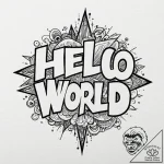 A “hello world” in code font, tattoo line art… – tattoo sketch (№1753430042_0, 25.07.2025 07:54) — tattoovalue.net