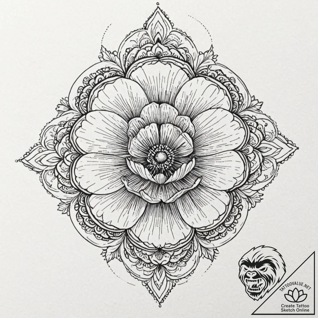 Poppy, artistic tattoo sketch, highly detaile... - tattoo sketch (№1753430254_0, 25.07.2025 07:57) — tattoovalue.net