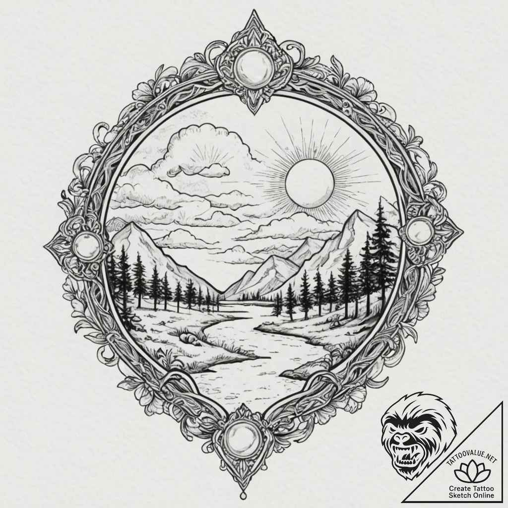 Opal path beneath spectral clouds, tattoo lin... - tattoo sketch (№1753430456_0, 25.07.2025 08:00) — tattoovalue.net