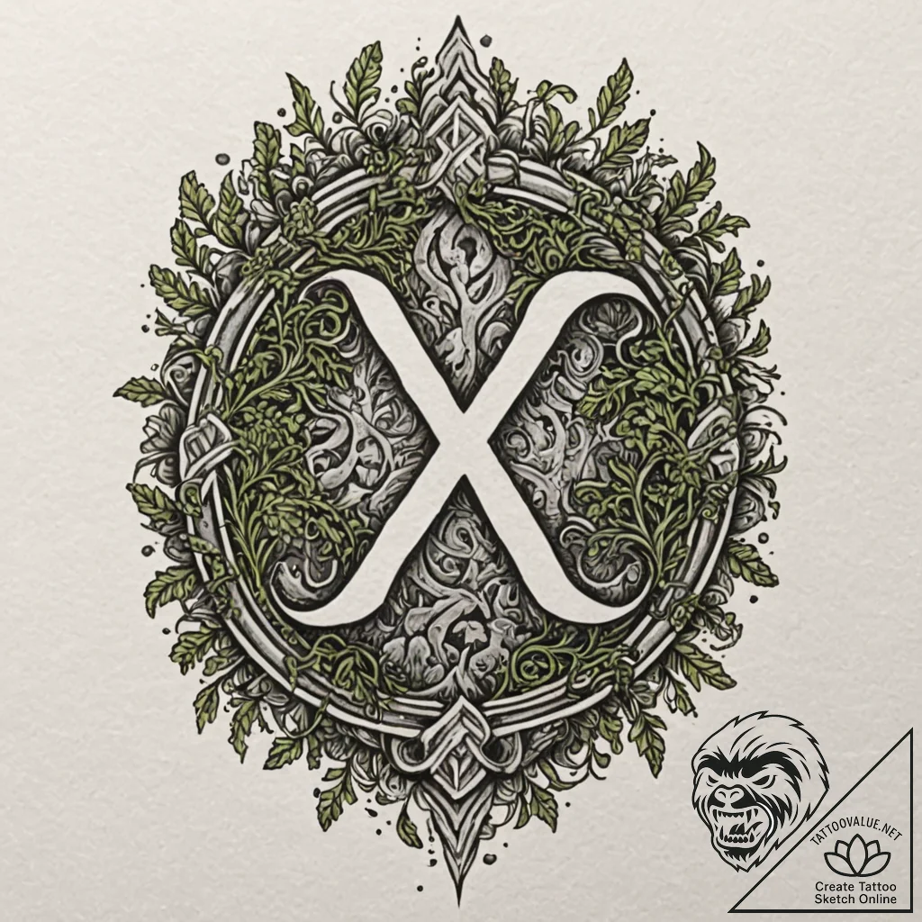 Rune-etched stone beneath moss, tattoo line a... - tattoo sketch (№1753430666_0, 25.07.2025 08:04) — tattoovalue.net