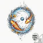 Koi fish circling celestial orb, tattoo flash… – tattoo sketch (№1753430870_0, 25.07.2025 08:07) — tattoovalue.net