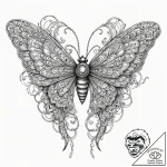 Apocalyptic moth with iron wings, ink illustr… – tattoo sketch (№1753431267_0, 25.07.2025 08:14) — tattoovalue.net