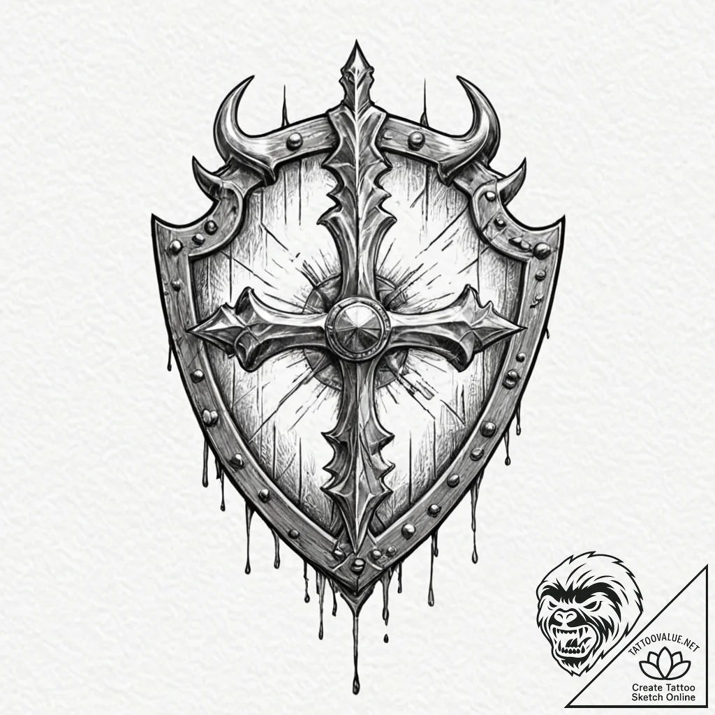 A broken viking shield, artistic tattoo sketc... - tattoo sketch (№1753432868_0, 25.07.2025 08:41) — tattoovalue.net