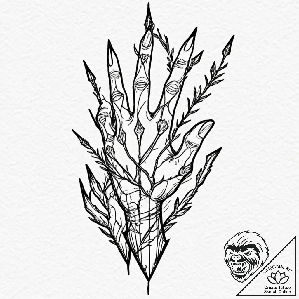 Barbed arrow through skeletal hand, tattoo fl... - tattoo sketch (№1753433262_0, 25.07.2025 08:47) — tattoovalue.net