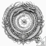 Dragon coils through timepiece, concept art f… – tattoo sketch (№1753433659_0, 25.07.2025 08:54) — tattoovalue.net