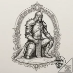 Empty armor kneeling before a ghostly king, t… – tattoo sketch (№1753433858_0, 25.07.2025 08:57) — tattoovalue.net