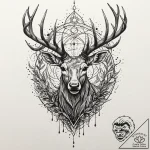 Atomic stag charging through virtual field, i… – tattoo sketch (№1753435316_0, 25.07.2025 09:21) — tattoovalue.net