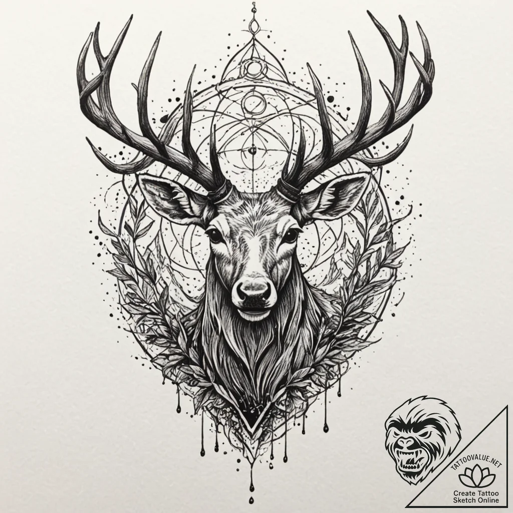 Atomic stag charging through virtual field, i... - tattoo sketch (№1753435316_0, 25.07.2025 09:21) — tattoovalue.net