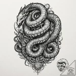 Abyssal serpent guarding treasure, tattoo ske… – tattoo sketch (№1753436786_0, 25.07.2025 09:46) — tattoovalue.net