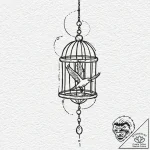 A whimsical bird flying from an open cage, li… – tattoo sketch (№1753437186_0, 25.07.2025 09:53) — tattoovalue.net