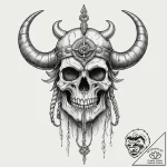 Ancient helm with spectral horns, tattoo line… – tattoo sketch (№1753438023_0, 25.07.2025 10:07) — tattoovalue.net