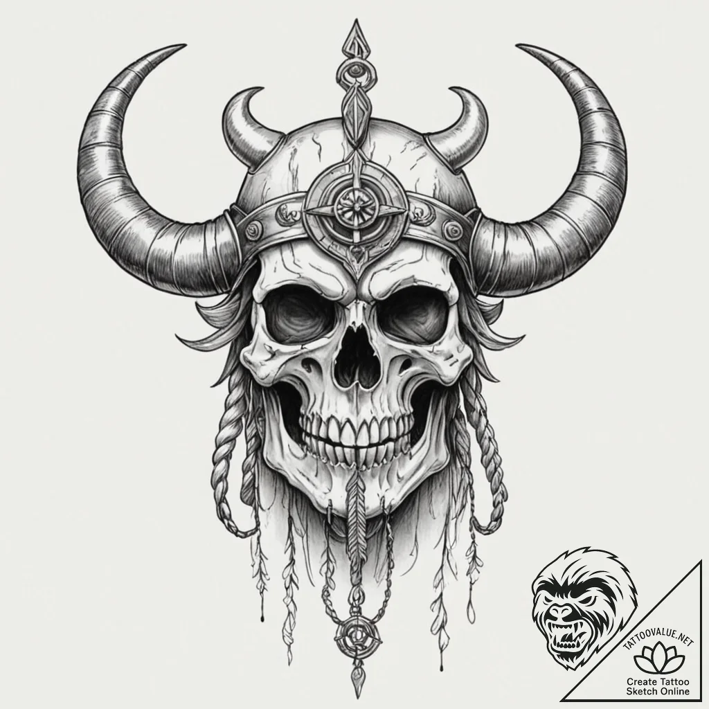 Ancient helm with spectral horns, tattoo line... - tattoo sketch (№1753438023_0, 25.07.2025 10:07) — tattoovalue.net