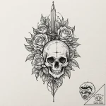 Leaf-shaped dagger through bloom, artistic ta… – tattoo sketch (№1753438438_0, 25.07.2025 10:13) — tattoovalue.net