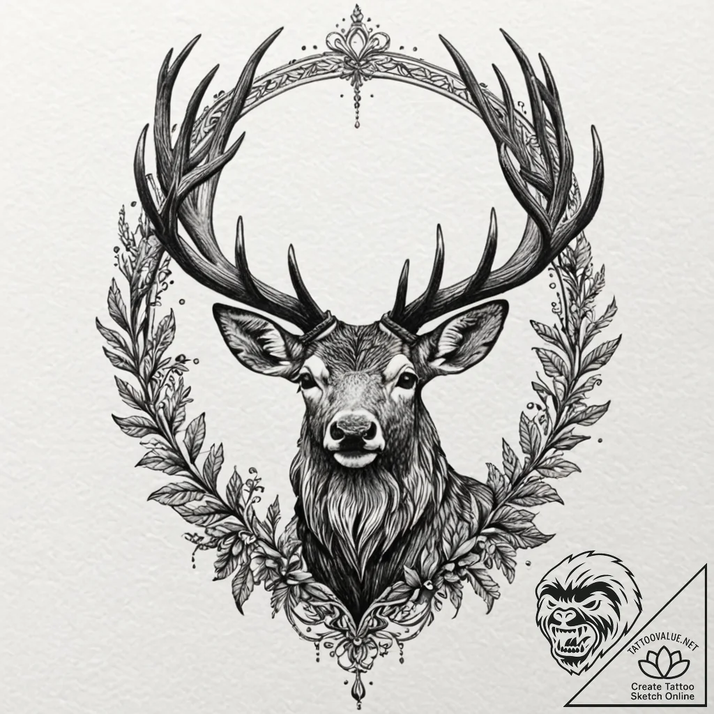 A peryton (winged stag), artistic tattoo sket... - tattoo sketch (№1753438649_0, 25.07.2025 10:17) — tattoovalue.net