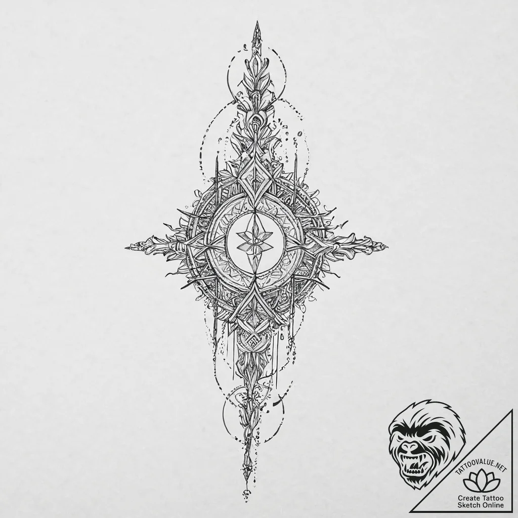 Ice spear crowned in runes, tattoo sketch des... - tattoo sketch (№1753442151_0, 25.07.2025 11:15) — tattoovalue.net