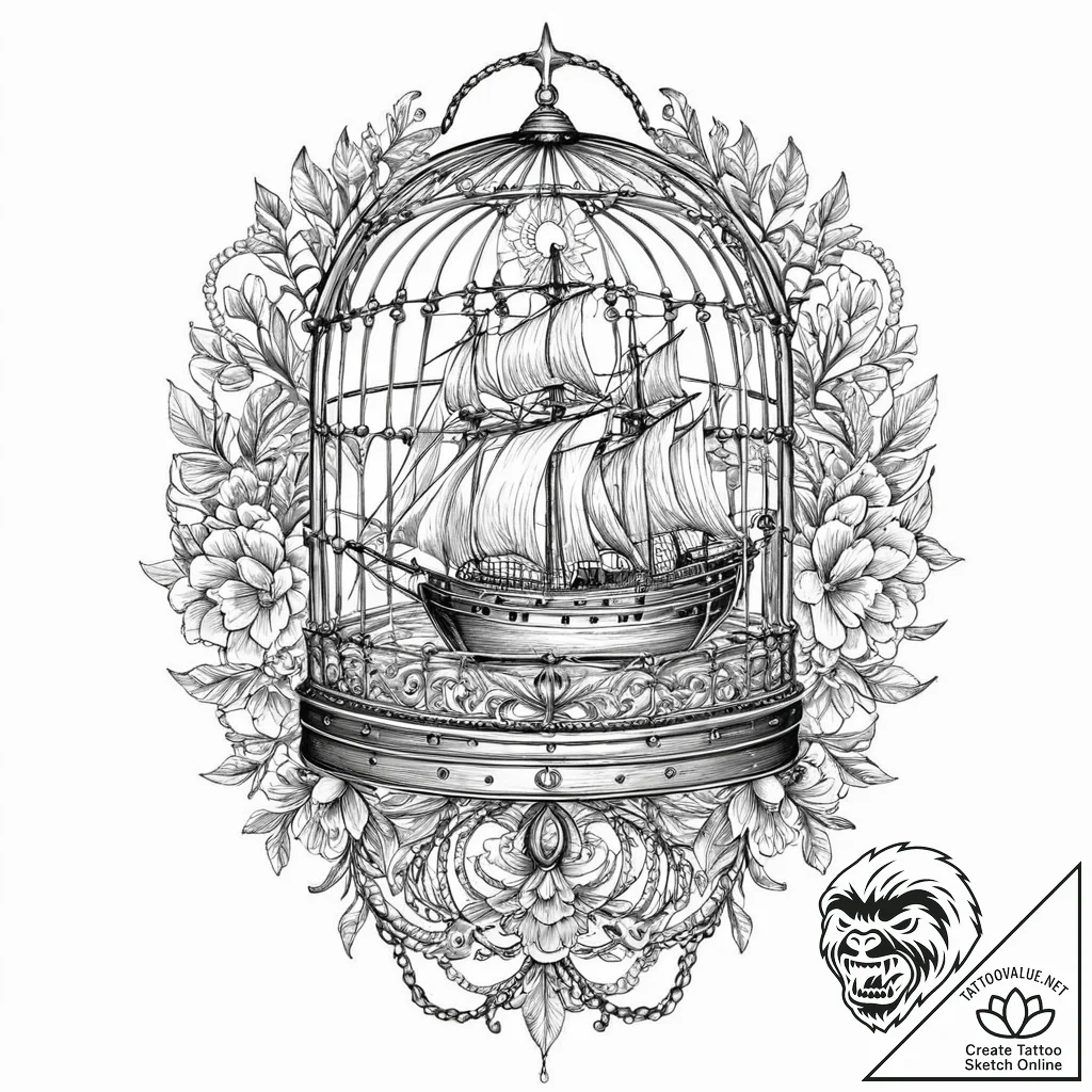 Gilded cage with its door wide open, tattoo f... - tattoo sketch (№1753442705_0, 25.07.2025 11:25) — tattoovalue.net