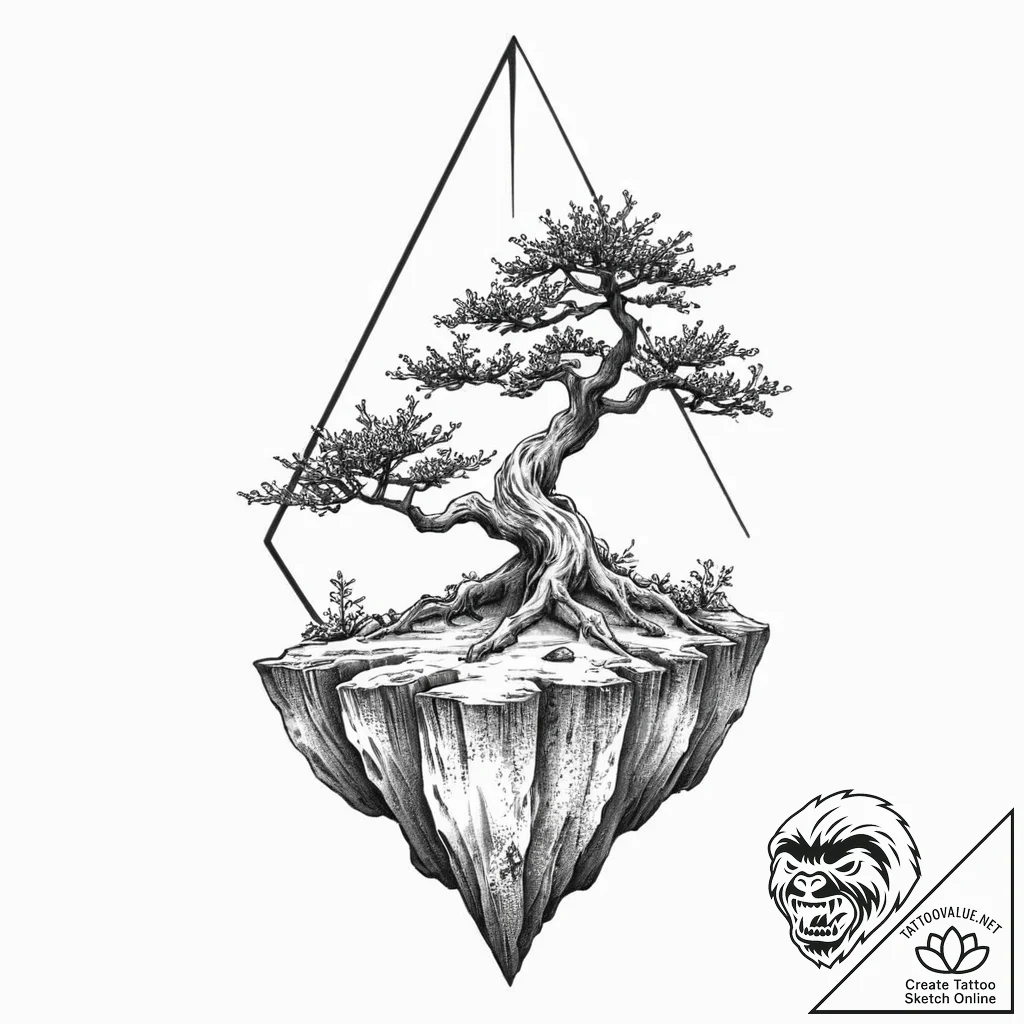 A bonsai tree on a cliff edge (is there, but... - tattoo sketch (№1753442842_0, 25.07.2025 11:27) — tattoovalue.net