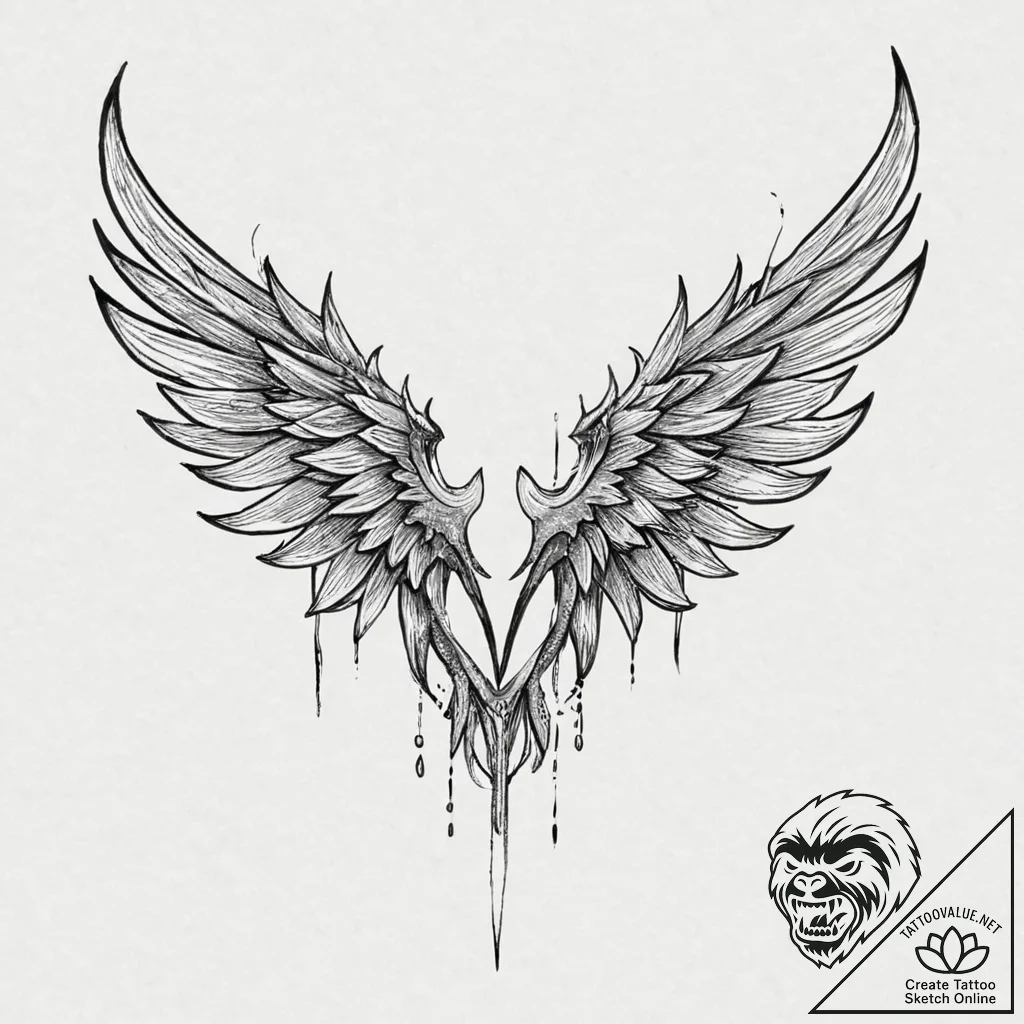 Demon wings torn apart, tattoo sketch design,... - tattoo sketch (№1753443118_0, 25.07.2025 11:31) — tattoovalue.net