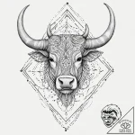 A powerful bull head with elaborate horns, sy… – tattoo sketch (№1753444066_0, 25.07.2025 11:47) — tattoovalue.net