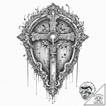 Crumbling key unlocking ancient door, ink ill… – tattoo sketch (№1753444299_0, 25.07.2025 11:51) — tattoovalue.net