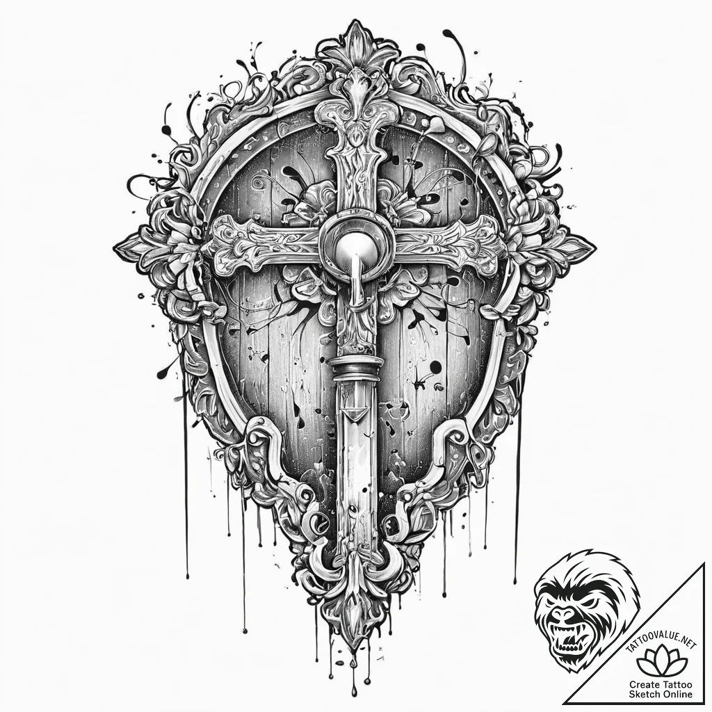 Crumbling key unlocking ancient door, ink ill... - tattoo sketch (№1753444299_0, 25.07.2025 11:51) — tattoovalue.net