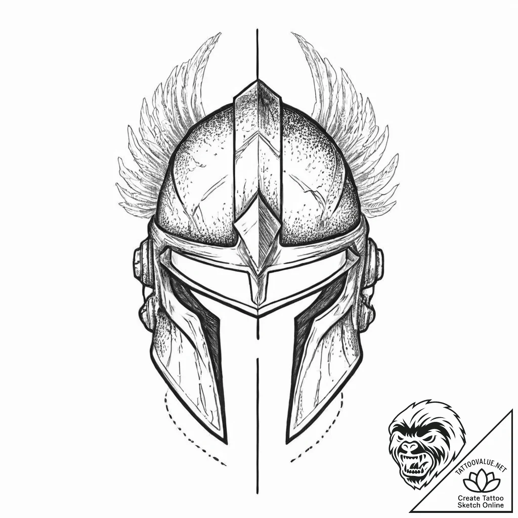 Spartan helmet, concept art for tattoo, uniqu... - tattoo sketch (№1753444724_0, 25.07.2025 11:58) — tattoovalue.net