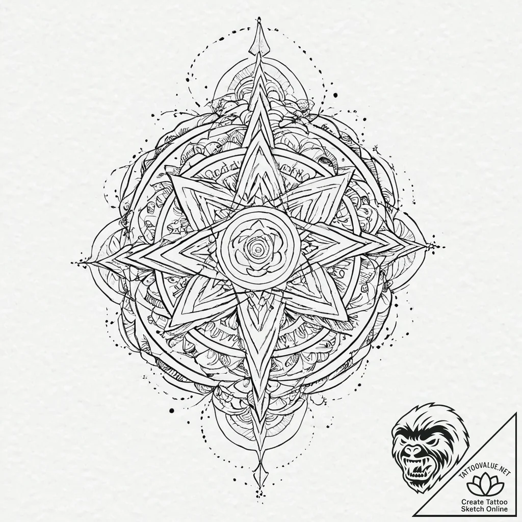 Molten sigil beneath starlight, ink illustrat... - tattoo sketch (№1753444928_0, 25.07.2025 12:02) — tattoovalue.net