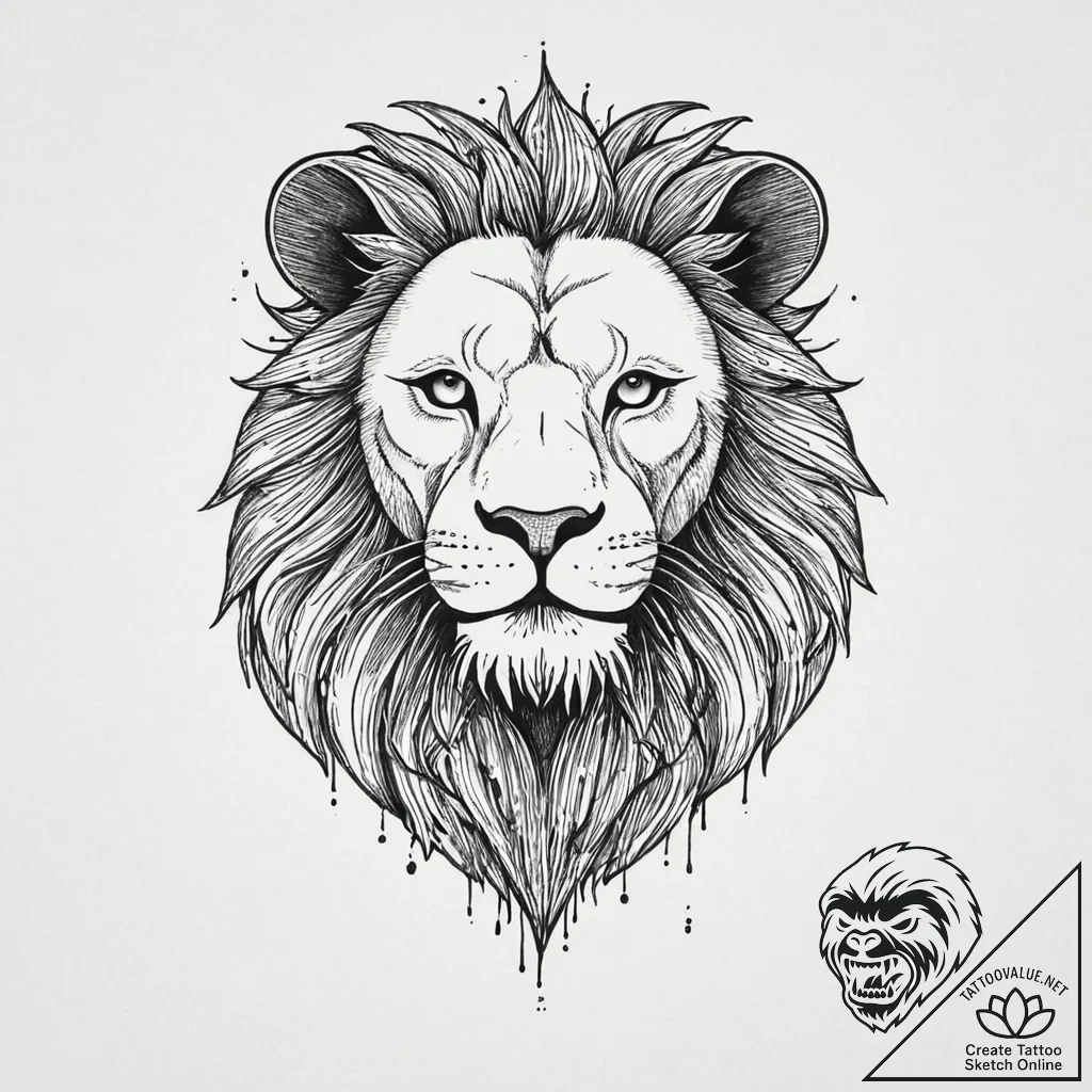Lion, tattoo drawing outline, blackwork tatto... - tattoo sketch (№1753445129_0, 25.07.2025 12:05) — tattoovalue.net