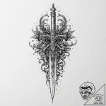 Dagger in blood-soaked scroll, concept art fo… – tattoo sketch (№1753445338_0, 25.07.2025 12:08) — tattoovalue.net
