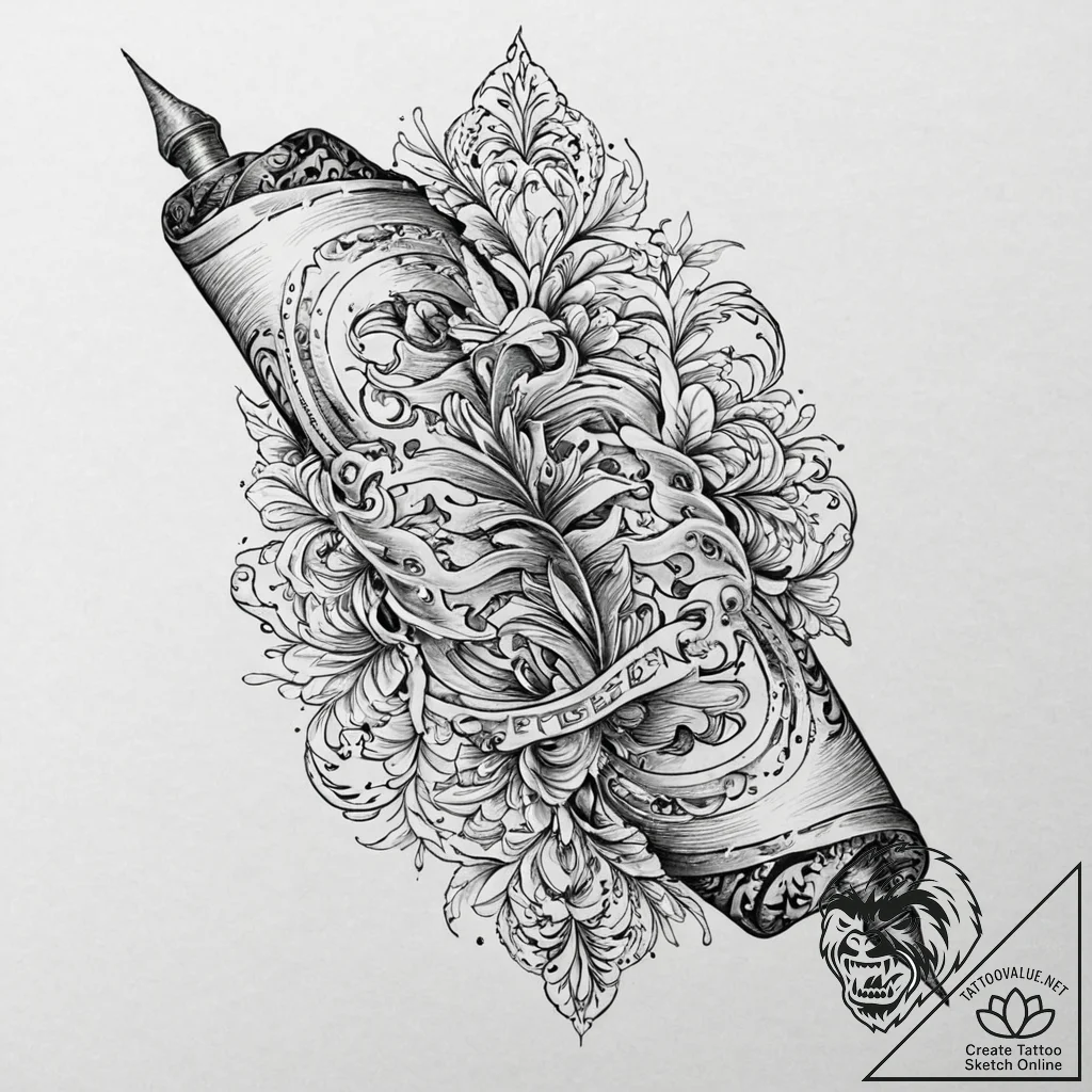 Burning scroll of forbidden text, tattoo sket... - tattoo sketch (№1753445548_0, 25.07.2025 12:12) — tattoovalue.net