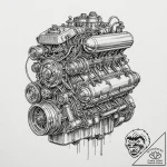 Straight-eight engine, exposed and chrome-pla… – tattoo sketch (№1753445748_0, 25.07.2025 12:15) — tattoovalue.net