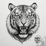 Tiger, snarling, with stripes that are actual… – tattoo sketch (№1753446144_0, 25.07.2025 12:22) — tattoovalue.net