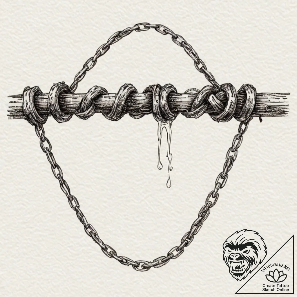 A detailed broken chain link fence, decaying,... - tattoo sketch (№1753446345_0, 25.07.2025 12:25) — tattoovalue.net