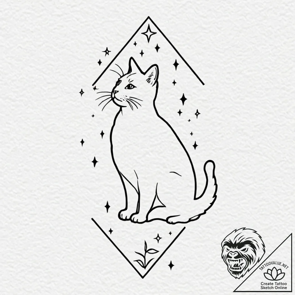 Cat's silhouette filled with a starry night s... - tattoo sketch (№1753447131_0, 25.07.2025 12:38) — tattoovalue.net