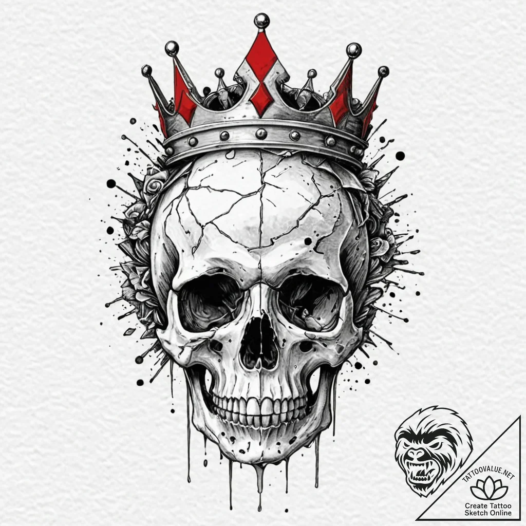 Bone crown resting on cracked skull, artistic... - tattoo sketch (№1753447716_0, 25.07.2025 12:48) — tattoovalue.net