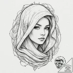 Veiled woman’s face, with stars visible throu… – tattoo sketch (№1753447911_0, 25.07.2025 12:51) — tattoovalue.net