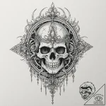 Obsidian helm beneath spectral gate, tattoo d… – tattoo sketch (№1753448108_0, 25.07.2025 12:55) — tattoovalue.net