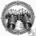 A detailed binoculars on a window sill, curio… – tattoo sketch (№1753448307_0, 25.07.2025 12:58) — tattoovalue.net