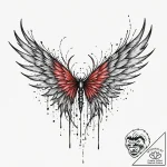 Feathered wings caught in web, artistic tatto… – tattoo sketch (№1753448701_0, 25.07.2025 13:05) — tattoovalue.net