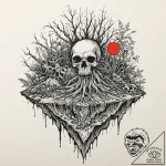 Jungle relic beneath bone roots, ink illustra… – tattoo sketch (№1753449498_0, 25.07.2025 13:18) — tattoovalue.net