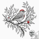 A whimsical bird on a branch in winter, resil… – tattoo sketch (№1753449697_0, 25.07.2025 13:21) — tattoovalue.net