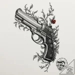 Pistol wrapped in thorned vines, ink illustra… – tattoo sketch (№1753450308_0, 25.07.2025 13:31) — tattoovalue.net
