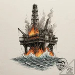 Oil rig on fire in a stormy sea, artistic tat… – tattoo sketch (№1753451120_0, 25.07.2025 13:45) — tattoovalue.net