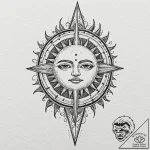 Orcish spear beneath eclipsed sun, tattoo lin… – tattoo sketch (№1753452365_0, 25.07.2025 14:06) — tattoovalue.net