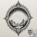 Needle relic beneath celestial rift, tattoo f… – tattoo sketch (№1753456335_0, 25.07.2025 15:12) — tattoovalue.net