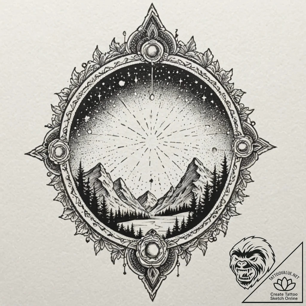 Needle relic beneath celestial rift, tattoo f... - tattoo sketch (№1753456335_0, 25.07.2025 15:12) — tattoovalue.net