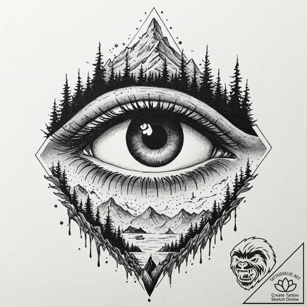 Kaiju eye peering through mist, artistic tatt... - tattoo sketch (№1753457925_0, 25.07.2025 15:38) — tattoovalue.net