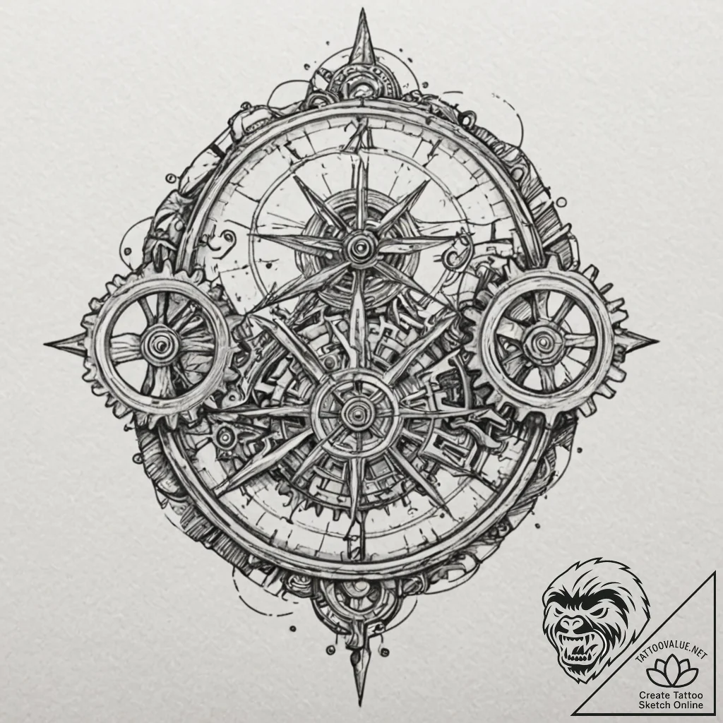 Clock gears fused with bone, tattoo sketch de... - tattoo sketch (№1753458128_0, 25.07.2025 15:42) — tattoovalue.net